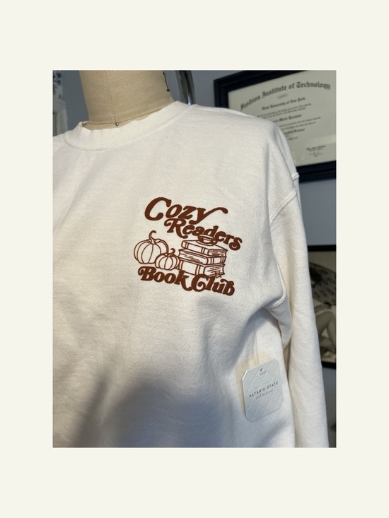 Altar'd State Tops - Altar'd State Cream Sweatshirt with Brown "Cozy Readers Book Club" Graphic